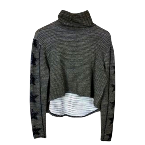 John John Striped Mock Neck Sequin Star Sleeve Sweater - Picture 1 of 8